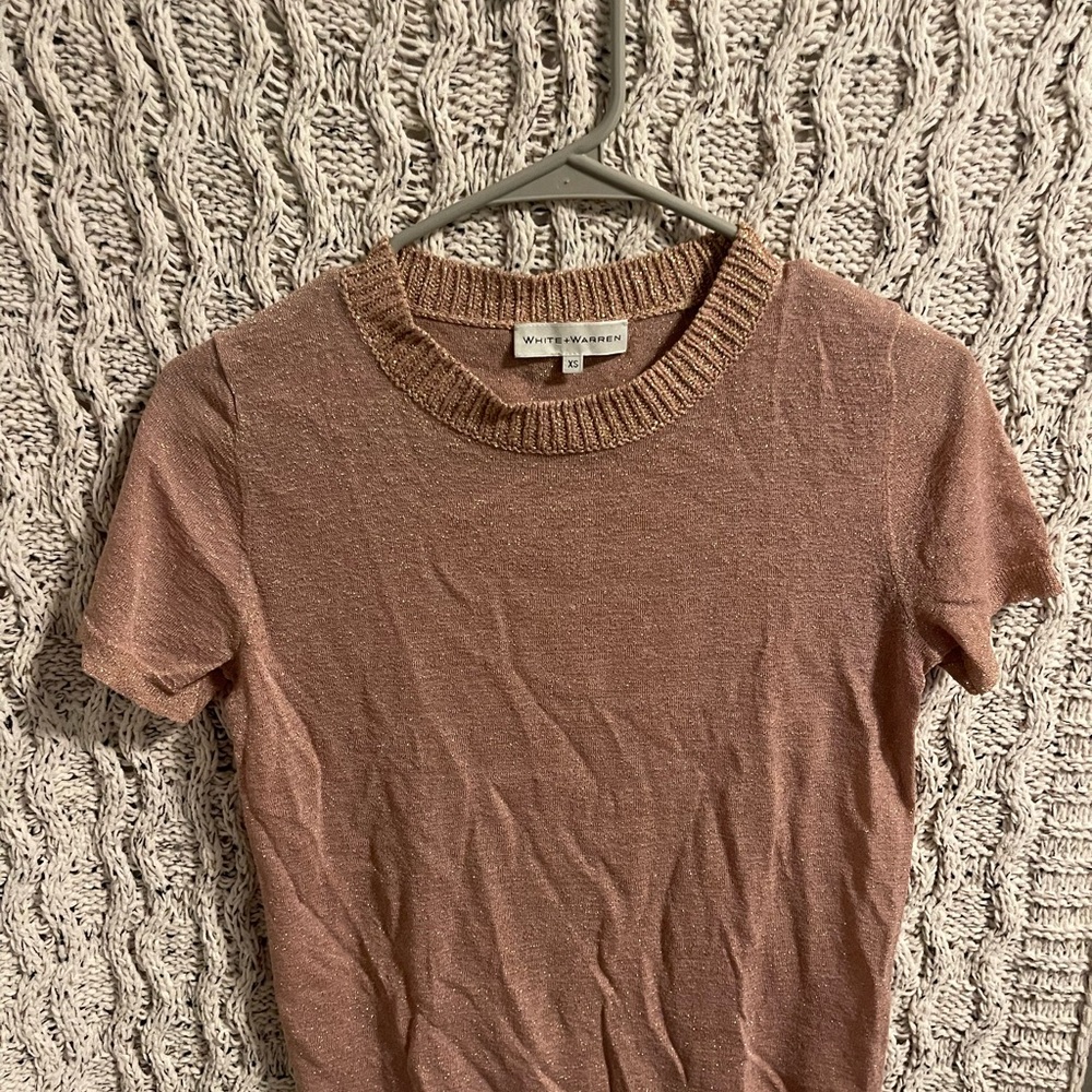 White + Warren Metallic Pink Short Sleeve Tee